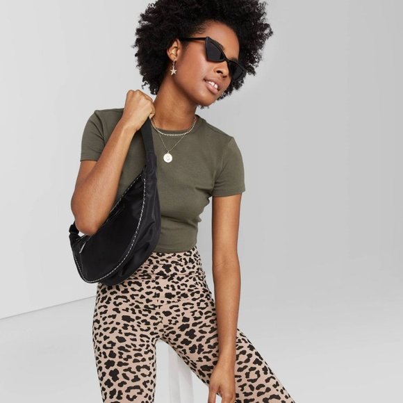 Women's Short Sleeve Cropped T-Shirt - Wild Fable Olive Green - Picture 1 of 3